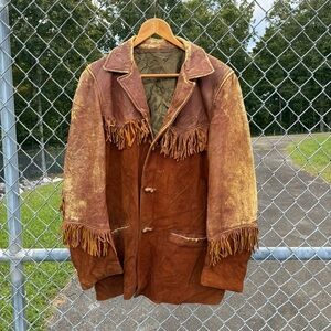 Vintage 1940s Leather Suede Western Rockabilly Fringe Jacket Size Large